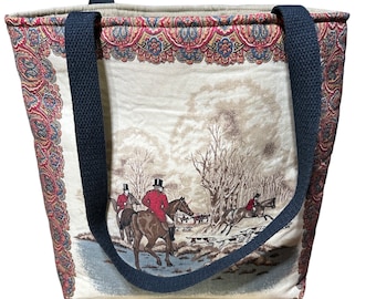 Fox Hunting Tote shoulder Bag, Equestrian Purse with Pockets