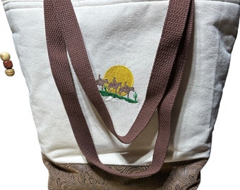 Horse Tote Bag: Cowgirl Western Canvas Shopper embrioidered