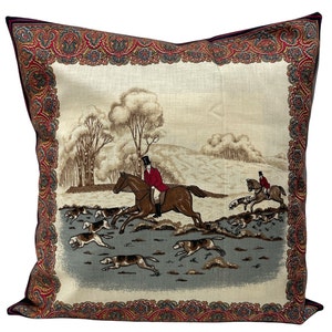 Fox hunt pillow sham 16&quot; x 16&quot; decorative Equestrian couch pillow cover horse camper decoration handmade gift