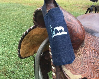 Trail riders  water bottle holder  horse saddle horn bag recycled denim jean Equestrian  gift Western cowgirl handmade