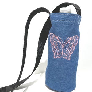 Water bottle carrier Embroidered Butterfly Denim Crossbody Bag