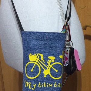 Recycled Denim Water Bottle Crossbody Bag: Bicycle Design