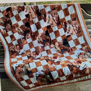 Horse quilt 41x58 couch lap throw wall hanging  kids baby crib bedding Equestrian home decoration handmade  gift