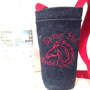 Horse Water bottle holder bag beverage carrier phone carrier bag recycled denim jeans handmade gift