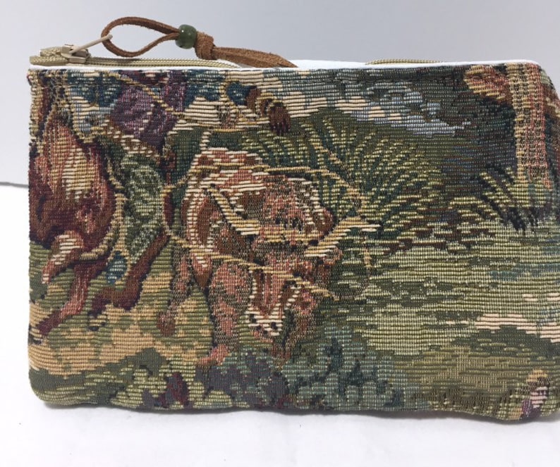 Western horse cowboy longhorn steer tapestry zipper top pouch /& coin purse gift set handmade mens