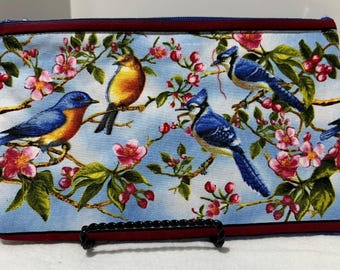 Hummingbird Zipper Pouch: Handmade Bird Print Cosmetic Bag