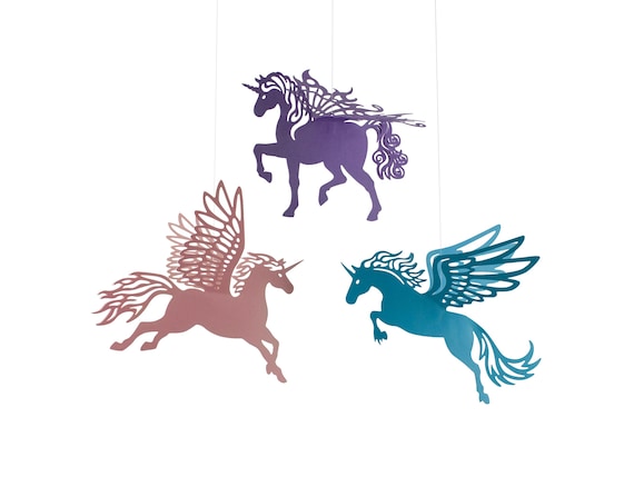 Vliegende papieren eenhoorn hangers DIY patronen sjablonen, pegasus, Fantasy decoratie, magische paarden, SVG Digitale bestanden