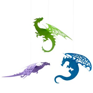 Ensemble de dragons en papier suspendus – Pochoirs DIY – 3 motifs – Fichiers numériques