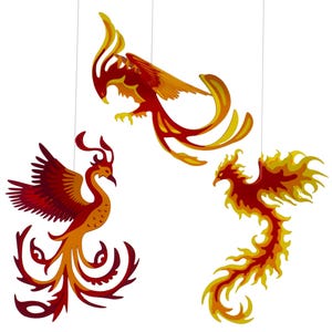 Phoenix papieren hanger patroon voor DIY huis decoratie, fantasy vliegende vuur mythologische vogel
