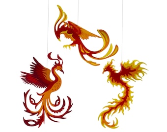 Modèle de pendentif en papier Phoenix pour la décoration de la maison DIY, oiseau mythologique de feu volant fantastique