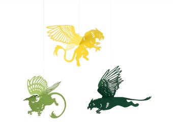 Décoration de fête fantaisie en papier : Griffon volant – Pochoirs DIY – Numérique