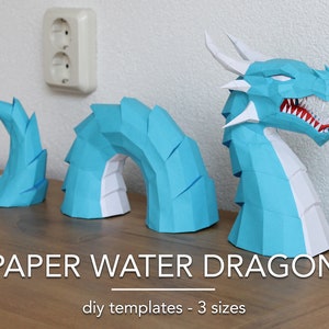 Water Dragon Papercraft - 3 sizes - Sea Serpent sculpture, Low Poly Fantasy decoration, DIY PDF PDO pattern, Pepakura