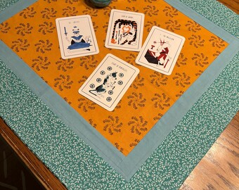 Altar Cloth for Tarot or Oracle Readings, Spiritual Divination, Zen Moments, Home Shrine, Crystal Readings, and Astrology, Yellow & Aqua
