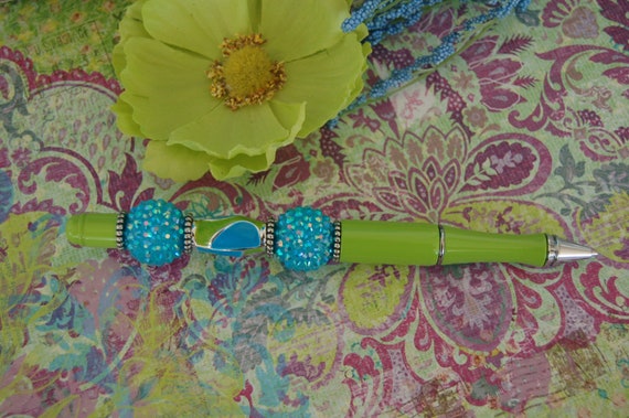 Beaded Pen Lime Green Office Accessory Desk Accessory Etsy
