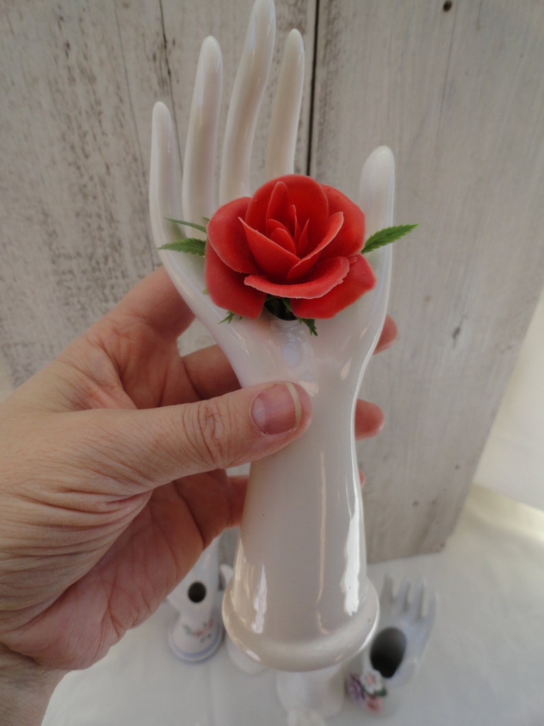 French Porcelain Hand Ring Display, French Handshaped Vase, Hand Ring