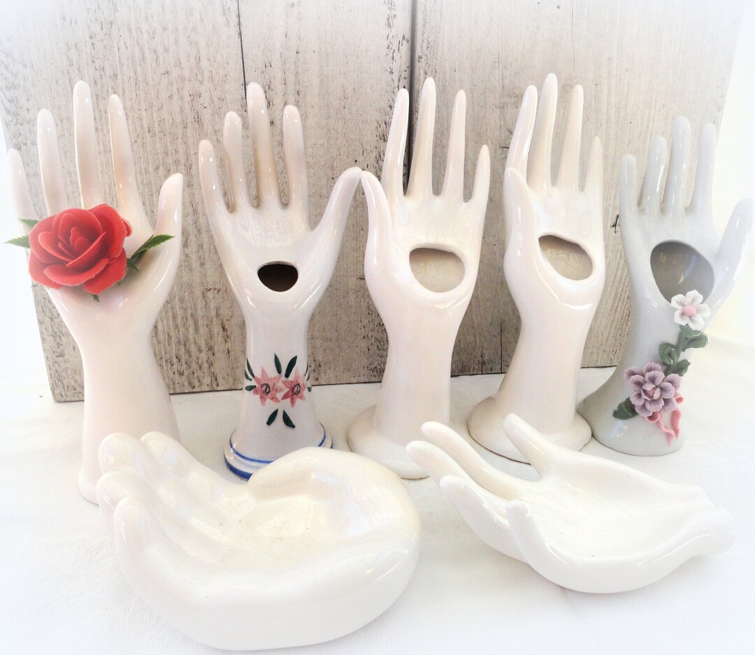 French Porcelain Hand Ring Display, French Handshaped Vase, Hand Ring