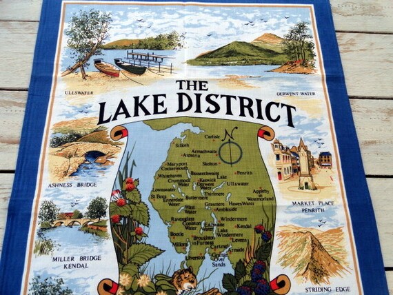The Lake District  Tea Towel All cotton Towel Kitchen Towel New Old Stock Souvenir Vintage Kitchen dish cloth retro towel kitchen towel