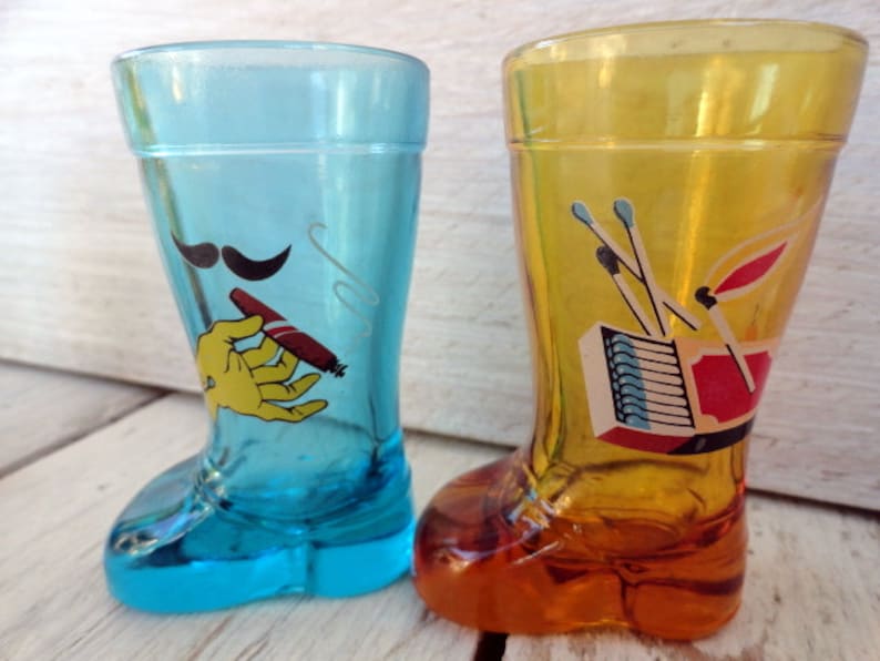 Vintage Turquoise Shot Glass Boot Shaped Blue Shot Glass Boot Shape