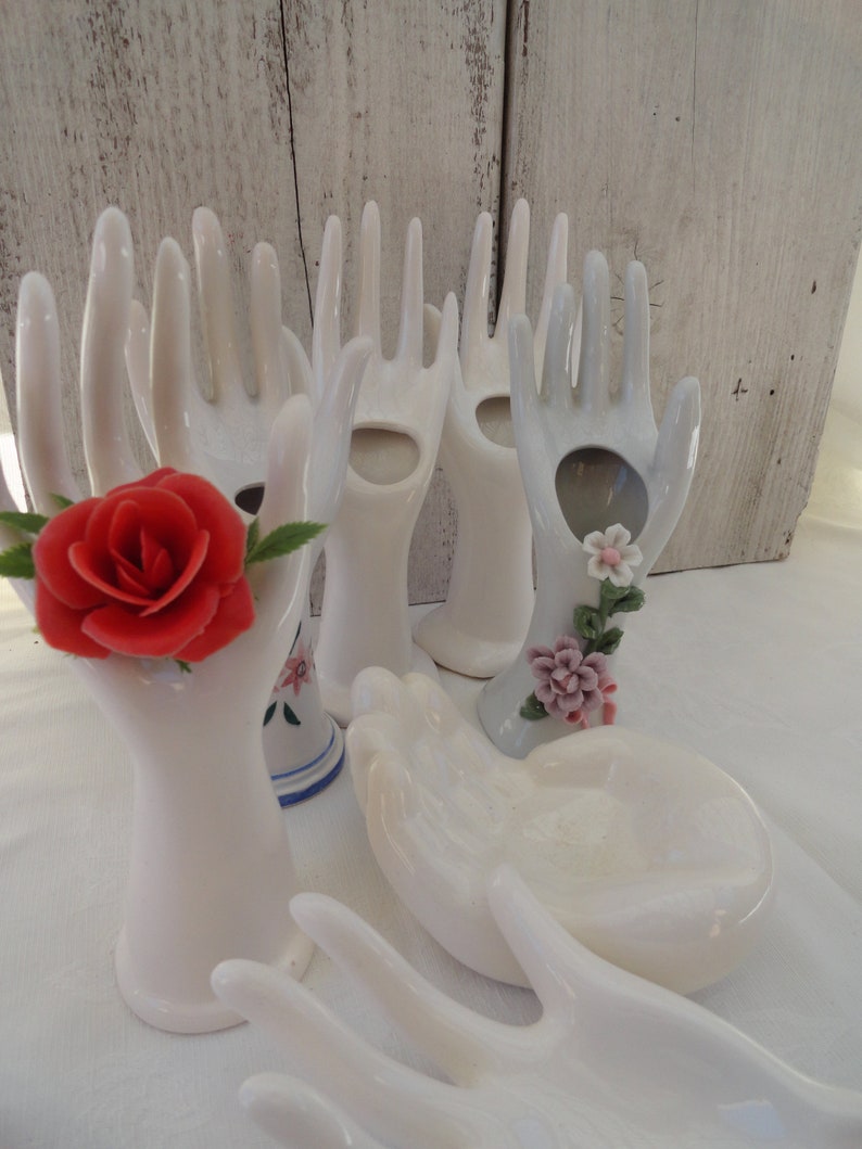 French Porcelain Hand Ring Display, French Handshaped Vase, Hand Ring