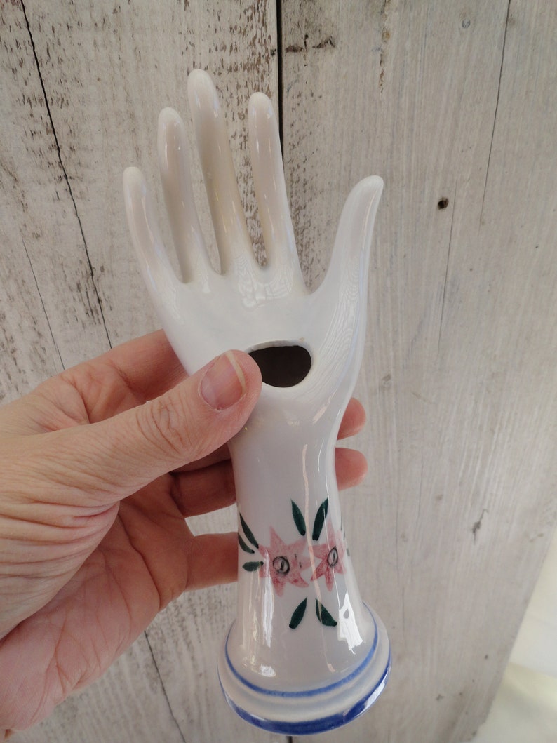 French Porcelain Hand Ring Display, French Handshaped Vase, Hand Ring