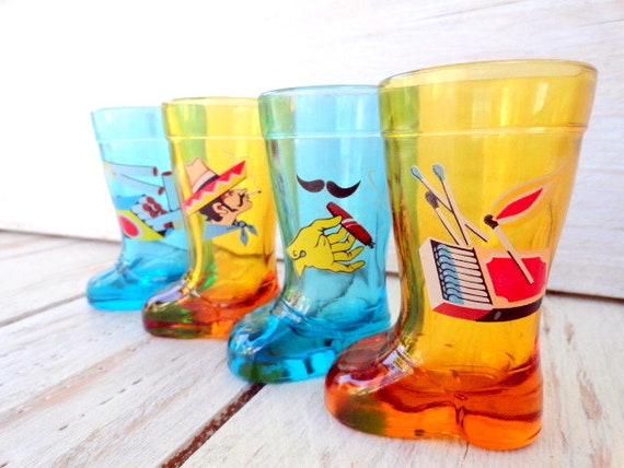 Vintage Turquoise Shot Glass Boot Shaped Blue Shot Glass Boot Shape  Smokers' Requisites Cigarettes Cigars Smoking Vintage Shot Glass