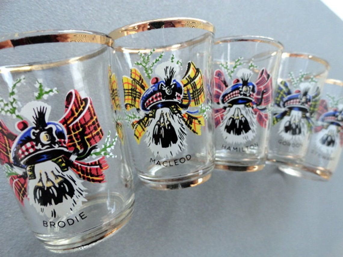Vintage Scottish shot glasses Shot Glass Set Of 5 Scotland Etsy