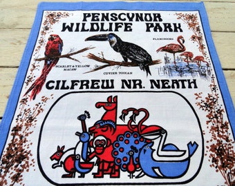 Pensynor Wildlife Park Towel Tea Towel Kitchen Towel New Old Stock Souvenir Vintage Kitchen dish cloth retro towel retro Kitchen