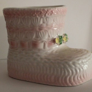 Vintage Pink and White  Baby Bootie Planter