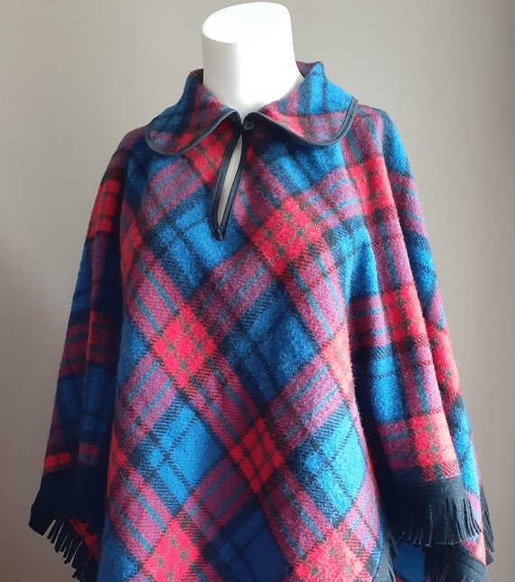 Vintage Red and Blue Plaid Poncho or Cape