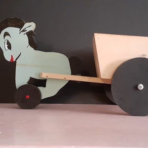 Vintage Wood Pony and Cart Toy