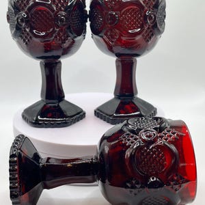 Three AVON Ruby Red Cape Cod Goblets