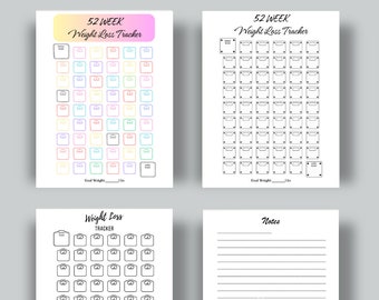 52 Week Weight Loss Tracker: Printable PDF Journal (a4/a5/letter/half ...