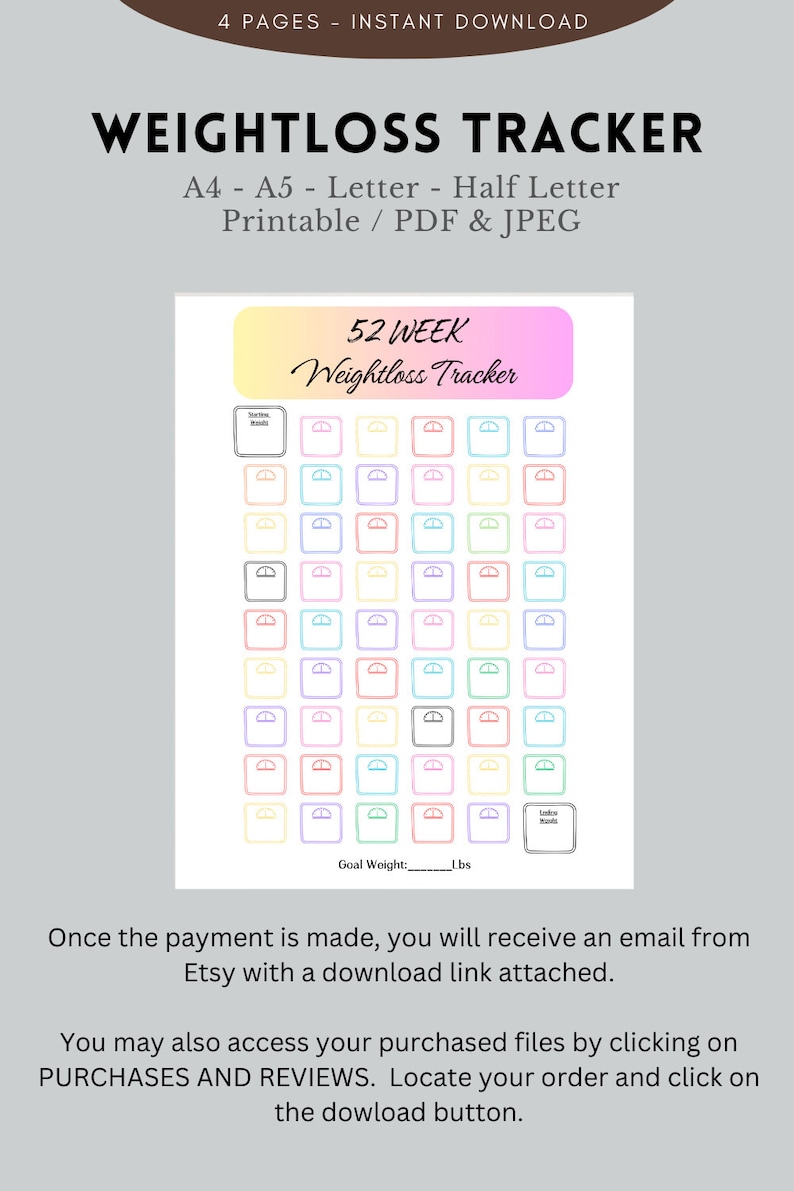 52 Week Weight Loss Tracker, Journal: Weekly Trackers and Note Page ...