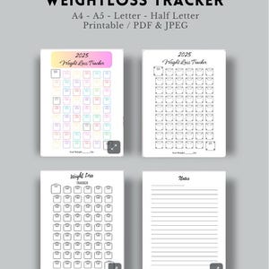52 Week Weight Loss Tracker: Printable PDF Journal (A4/A5/Letter/Half Size)