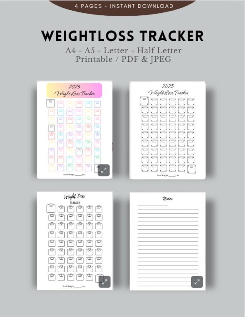 52 Week Weight Loss Tracker: Printable PDF Journal (a4/a5/letter/half ...