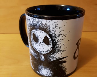 Nightmare Before Christmas Mug, NBX gifts, featuring Jack & Sally, Nightmare Before Christmas gifts, hand drawn originals