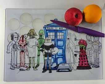 Dr Who Doctor Who Chopping board worktop saver from original hand drawing