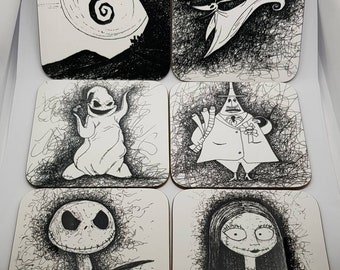 Nightmare Before Christmas Coaster, Jack beer mat, Jack, Sally, Zero: Nightmare Before Christmas gifts from hand drawn originals