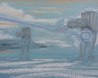 Star Wars Print of a pair of AT-AT on ice planet Hoth - Limited Edition Print,  from Star Wars Inspired pastel original, geek gift