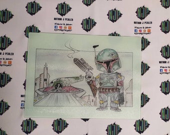 Boba Fett Star Wars Chopping board worktop saver from original hand drawing