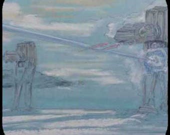 Star Wars Coasters - Star Destroyer, Red  Five, AT-AT Imperial Walkers on ice planet Hoth from Star Wars Inspired pastel original, geek gift