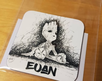 Custom Groot coaster personalised beer mat featuring Groot from Guardians of the galaxy original hand drawn artwork