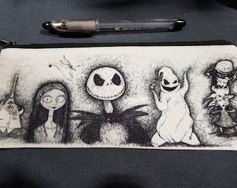 Nightmare Before Christmas Pencil Case from hand drawn artwork with Jack, Sally, Zero, Oogie Boogie, The Mayor and Lock, Shock & Barrel