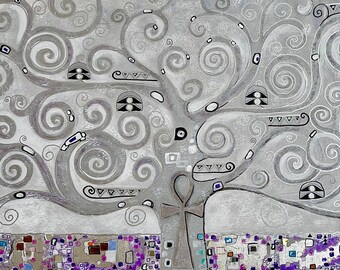 Triptych TREE OF LIFE. Silver version. Inspired by Klimt