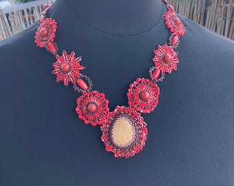 Red statement  bead necklace with red corals