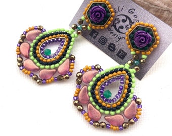 Beaded Frida Kahlo statement colorful earrings
