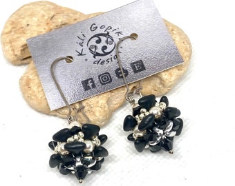 Elegant Black beaded drop earrings