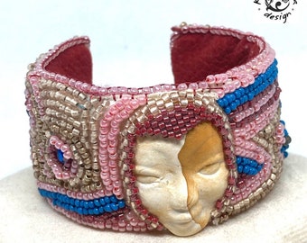 Statement bead embroidered cuff bracelet