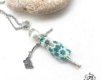 Green mint Floral Beaded french Doll pendant