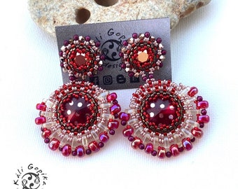 Red Beaded statementn earrings with Swarovski